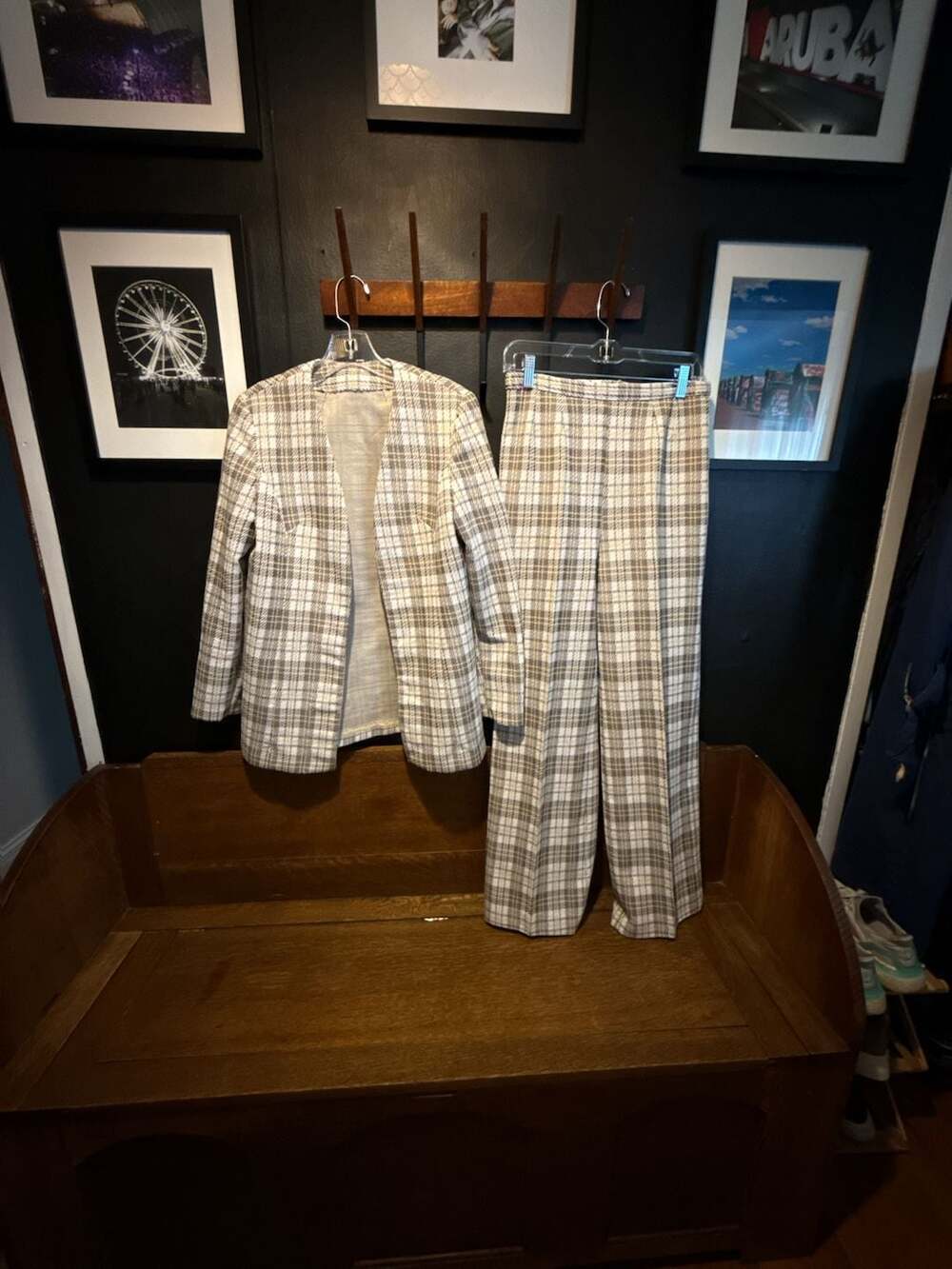 Vintage 1970s Women's Plaid Blazer and Trouser Suit Set